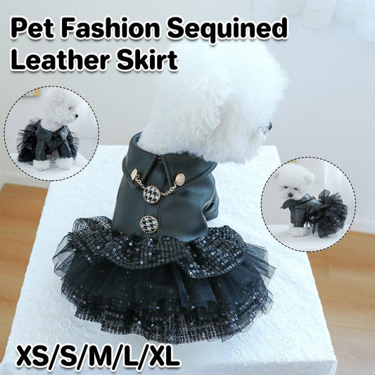 Faux Leather Sequin Skirt Outfit for Small Dogs - S