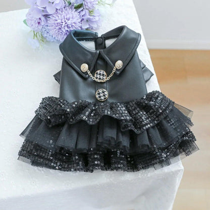 Faux Leather Sequin Skirt Outfit for Small Dogs - S