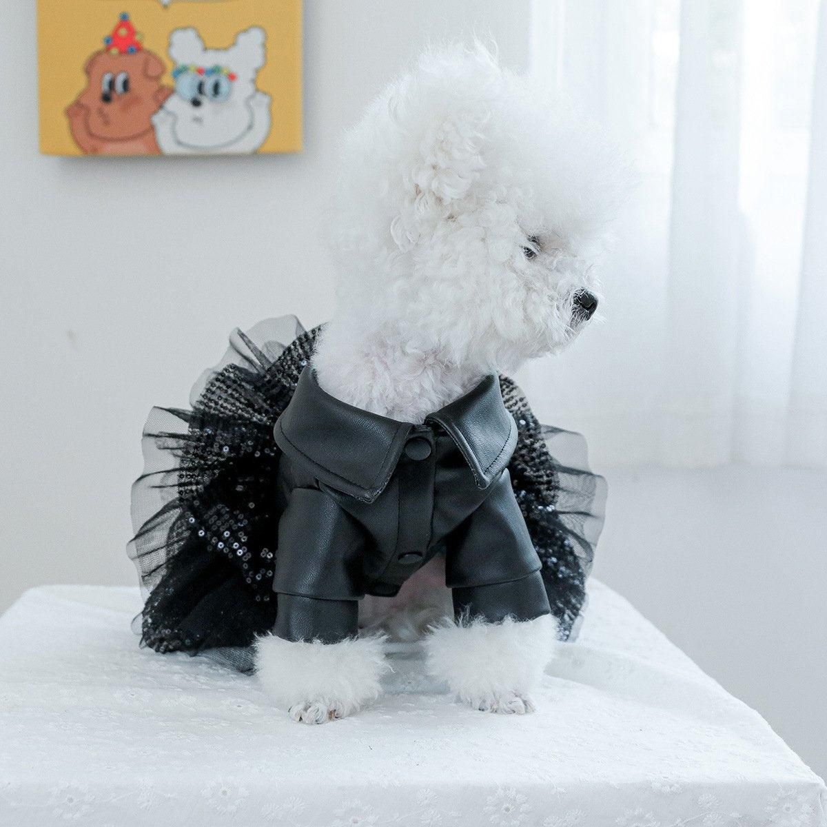 Faux Leather Sequin Skirt Outfit for Small Dogs - S