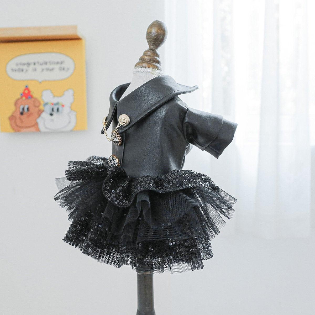 Faux Leather Sequin Skirt Outfit for Small Dogs - XS