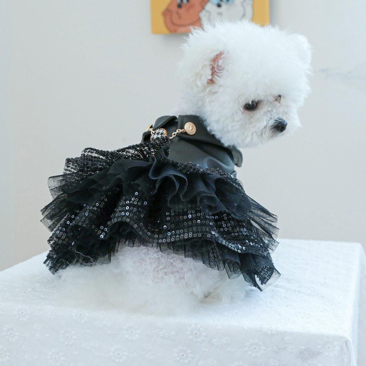 Faux Leather Sequin Skirt Outfit for Small Dogs - XS