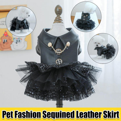 Faux Leather Sequin Skirt Outfit for Small Dogs - XS