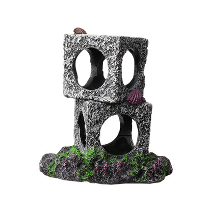Fish Tank Shrimp Shelter House Square Stone Cave Aquarium Breeding Hiding Decor - 2 Squares