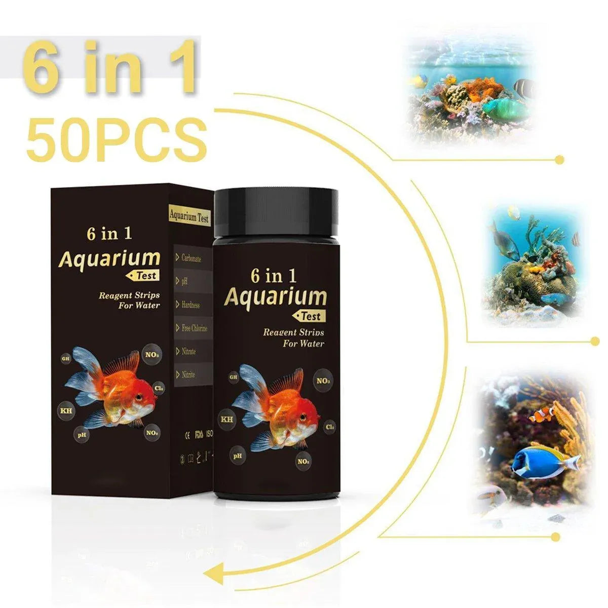 50pcs 6in1 Water Quality Test Strip for Fish Tank Aquarium Pool Accurate Testing