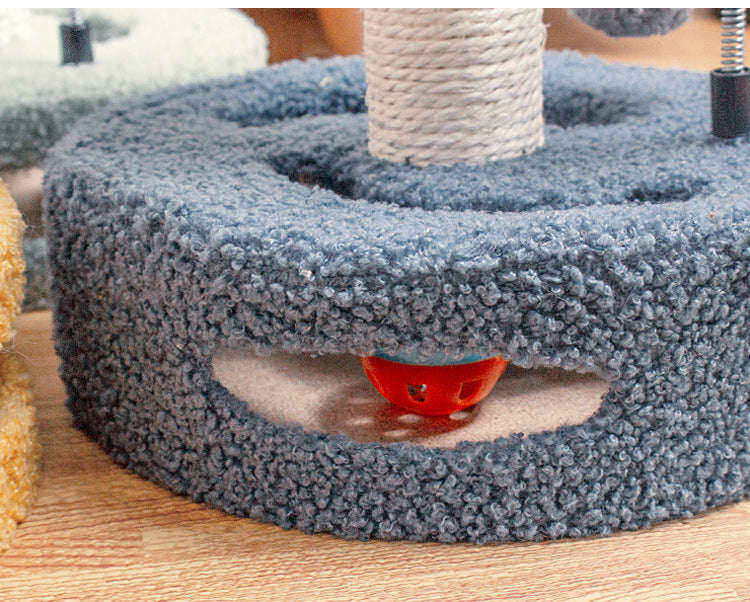 Blue Bold Flower Cat Scratching Post - Interactive Plush & Sisal Cat Toy with Teaser Balls