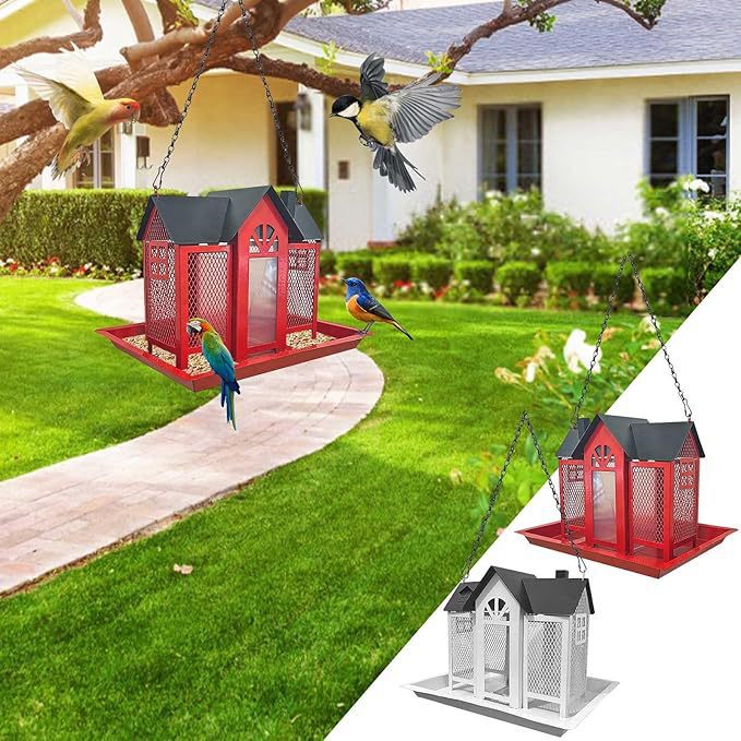 Charming House-Shaped Hanging Bird Feeder - Durable Metal Design for Wild Birds(purple)
