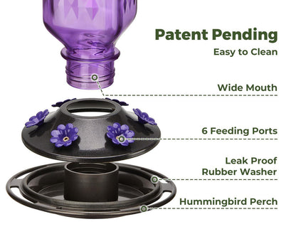 Elegant Hanging Hummingbird Feeder - Decorative Glass Nectar Bottle with Ant Moat, 6 Feeding Ports(Green)