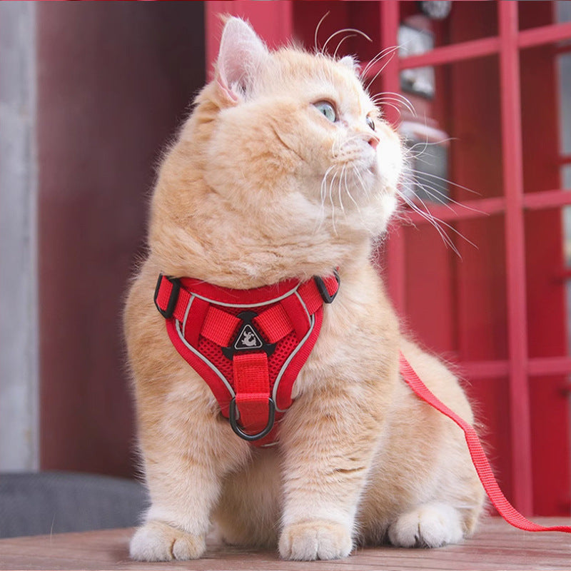 Red Reflective Mesh Dog Harness and Leash Set - Adjustable No-Pull Vest - M