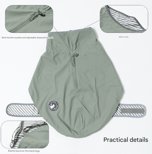 65# Green Waterproof Reflective Dog Raincoat for Small to Large Dogs