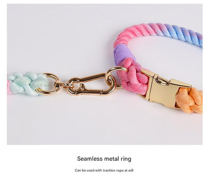 Handmade Rope Dog Collar and Leash Set - Colorful Woven Cotton (Pink - Size L)
