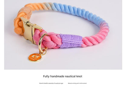 Handmade Rope Dog Collar and Leash Set - Colorful Woven Cotton (Light green - Size XL)