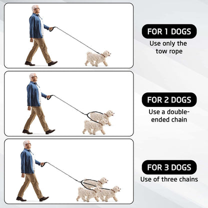 Black 3-in-1 Tangle-Free Dog Leash for 1-3 Dogs - Heavy Duty Bungee Coupler with Reflective Stitching & Padded Handle