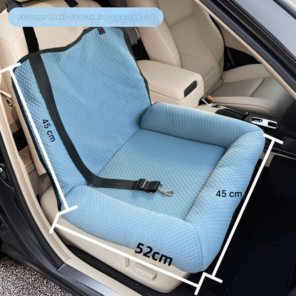 Turquoise Plush Dog Car Booster Seat - 2-in-1 Travel Bed for Small Dogs with Washable Cover