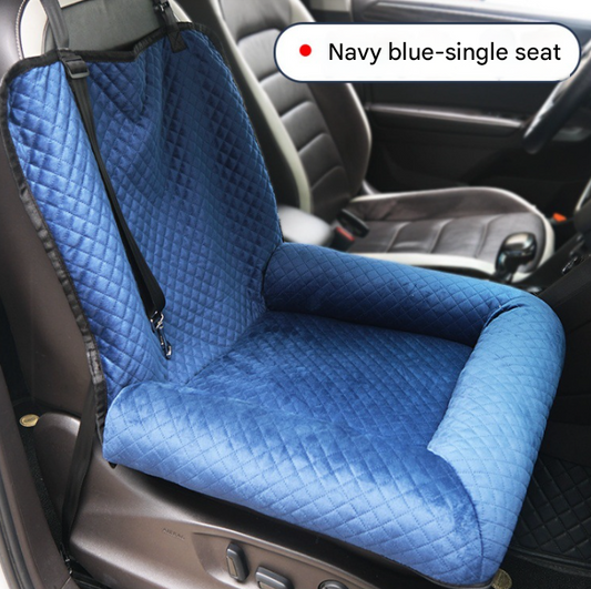 Dark blue Plush Dog Car Booster Seat - 2-in-1 Travel Bed for Small Dogs with Washable Cover