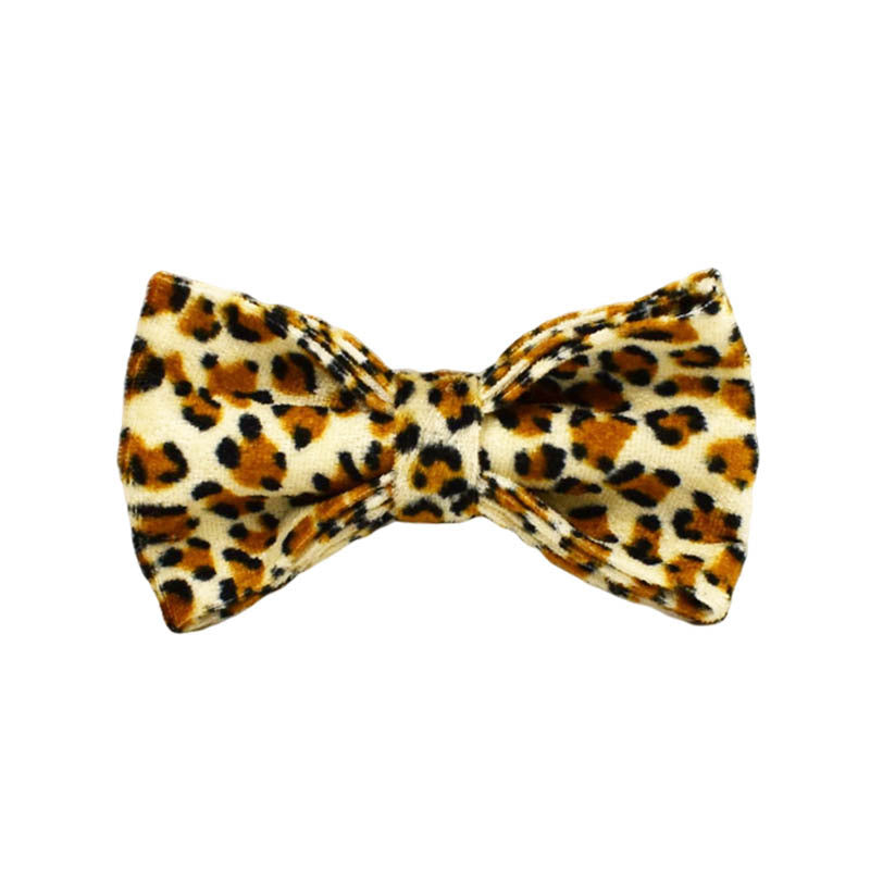 M Luxury 5 Piece Dog Harness and Collar Set Leopard Print with Leash Bow Tie & Waste Bag Holder Gold Metal Buckle Walking Gear