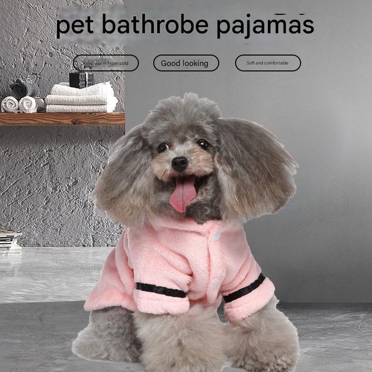 White Cozy Pet Bathrobe Sleepwear – Plush Fleece Dog Robe with Hood and Adjustable Waistband for Small to Medium Breeds(Size:L)