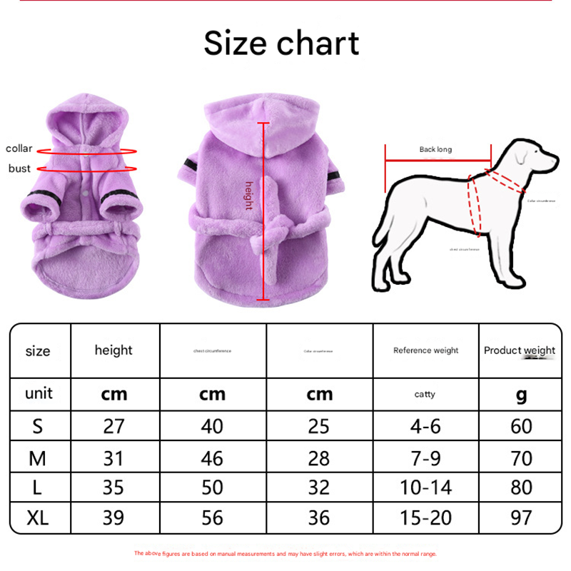 Grey Cozy Pet Bathrobe Sleepwear – Plush Fleece Dog Robe with Hood and Adjustable Waistband for Small to Medium Breeds(Size:L)