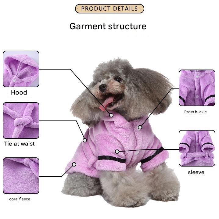 White Cozy Pet Bathrobe Sleepwear – Plush Fleece Dog Robe with Hood and Adjustable Waistband for Small to Medium Breeds(Size:XL)