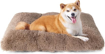 Luxury Long Plush Pet Bed Mat Faux Fur Crate Pad 65x50cm Brown Soft Warm Cushion for Medium Dogs