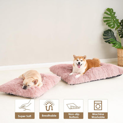 Luxury Long Plush Pet Bed Mat Faux Fur Crate Pad 95x65cm Dark Offee Soft Warm Cushion for Large Dogs