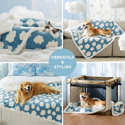 100 x 130 CM Waterproof Soft Sherpa Fleece Pet Blanket (Green Floral) - Reversible Thickened Furniture Protector for Dogs & Cats