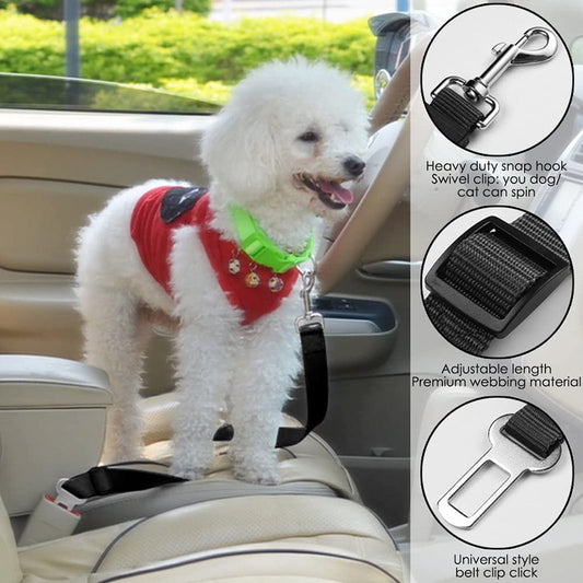 Green 5PCS Universal Adjustable Pet Car Safety Seat Belt | Heavy Duty Retractable Harness Restraint | Anti-Jump Window Safety Clip