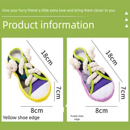 Yellow Squeaky Canvas Shoe Dog Toy - Durable Realistic Sneaker Design for Chewing and Teething, Interactive Boredom Buster with Built-in Squeaker, Daily Play and Training Solution for Pets