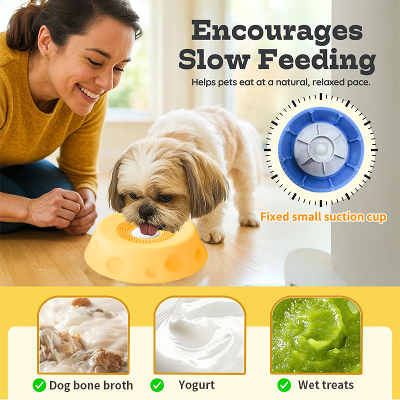 Blue Silicone Dog Liquid Lick Bowl with Floating Fun Ball - Interactive Slow Feeder & Anti-Slip Calming Pet Bowl for Dogs and Cats