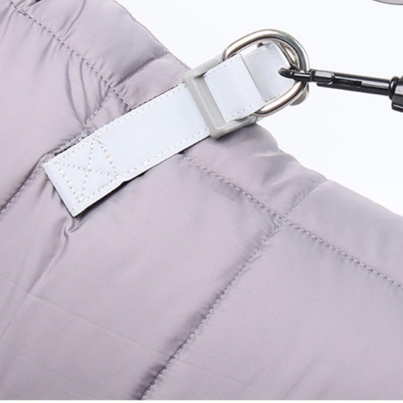 3XL Size Grey Winter Waterproof Dog 4 Leg Jumpsuit for Full Body Warmth - Reflective Windproof Pet Puffer Coat with Integrated Harness