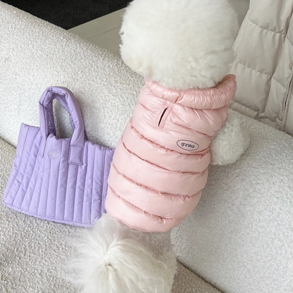 Pink L size Dog Winter Coat Quilted Puffer Jacket - Warm Cotton Padded Vest for Small Dogs, High Collar Pet Clothes for Chihuahua Yorkie Poodle Bichon Schnauzer, Lightweight Cold Weather Dog Apparel with Elastic Cuffs