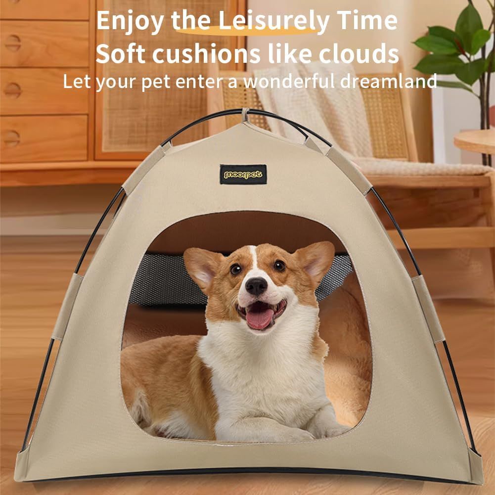 Green All-Weather Portable Pet Tent with Dual-Sided Cushion & Insect-Proof Mesh – L Size 60 x 60 x 50 cm, Waterproof & Sun-Proof Outdoor Four Corner Dome Kennel for Dogs & Cats Travel Camping