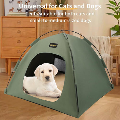 Green All-Weather Portable Pet Tent with Dual-Sided Cushion & Insect-Proof Mesh – L Size 60 x 60 x 50 cm, Waterproof & Sun-Proof Outdoor Four Corner Dome Kennel for Dogs & Cats Travel Camping