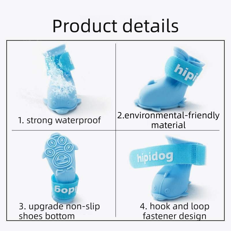 Yellow L size Waterproof Dog Rain Boots Set of 4 - Cartoon Dolphin Design Shape PVC Pet Shoes with Adjustable Hook and Loop Straps, Anti Slip Paw Protectors for Small Dogs and Puppy Outdoor Walks