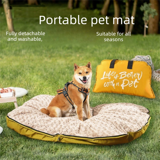 Dark yellow S size Portable Foldable Pet Bed Mat – Waterproof Travel Dog Bed and Cat Cushion with Carry Handles, Removable Washable Cover, Plush Comfort Padding for Indoor and Outdoor Use