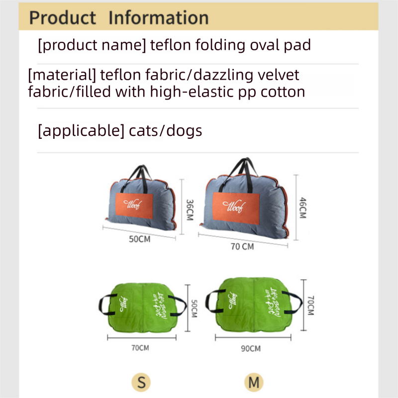 Dark yellow M size Portable Foldable Pet Bed Mat – Waterproof Travel Dog Bed and Cat Cushion with Carry Handles, Removable Washable Cover, Plush Comfort Padding for Indoor and Outdoor Use