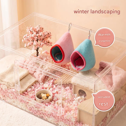 2-Pack (Pink+Blue) Hanging Hamster Cozy Nest Warm Fleece Bed for Winter Small Pet Sleep Hideaway