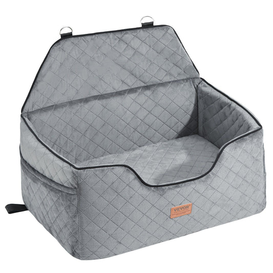 Dog Car Seat, Dog Booster Seat for Car with A Storage Pocket, Pet Car Seat with Clip-On Safety Leash, Sponge Filling, Dog Car Bed for Medium & Large Dog up to 24.9 kg, Gray