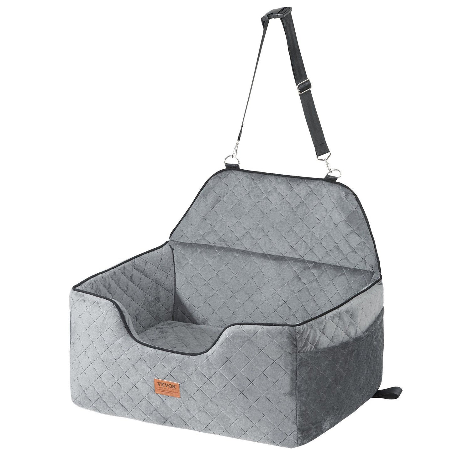 Dog Car Seat, Dog Booster Seat for Car with A Storage Pocket, Pet Car Seat with Clip-On Safety Leash, Sponge Filling, Dog Car Bed for Medium & Large Dog up to 24.9 kg, Gray