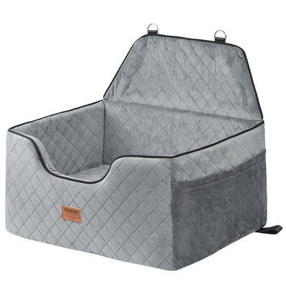 Dog Car Seat, Dog Booster Seat for Car with A Storage Pocket, Pet Car Seat with Clip-On Safety Leash, Sponge Filling, Dog Car Bed for Medium & Large Dog up to 24.9 kg, Gray